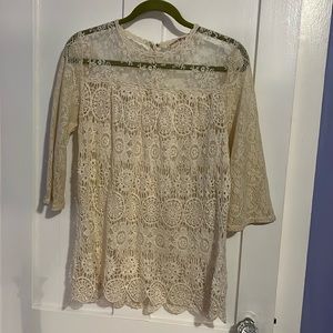 Altard state cream crocheted lace long sleeve  top small